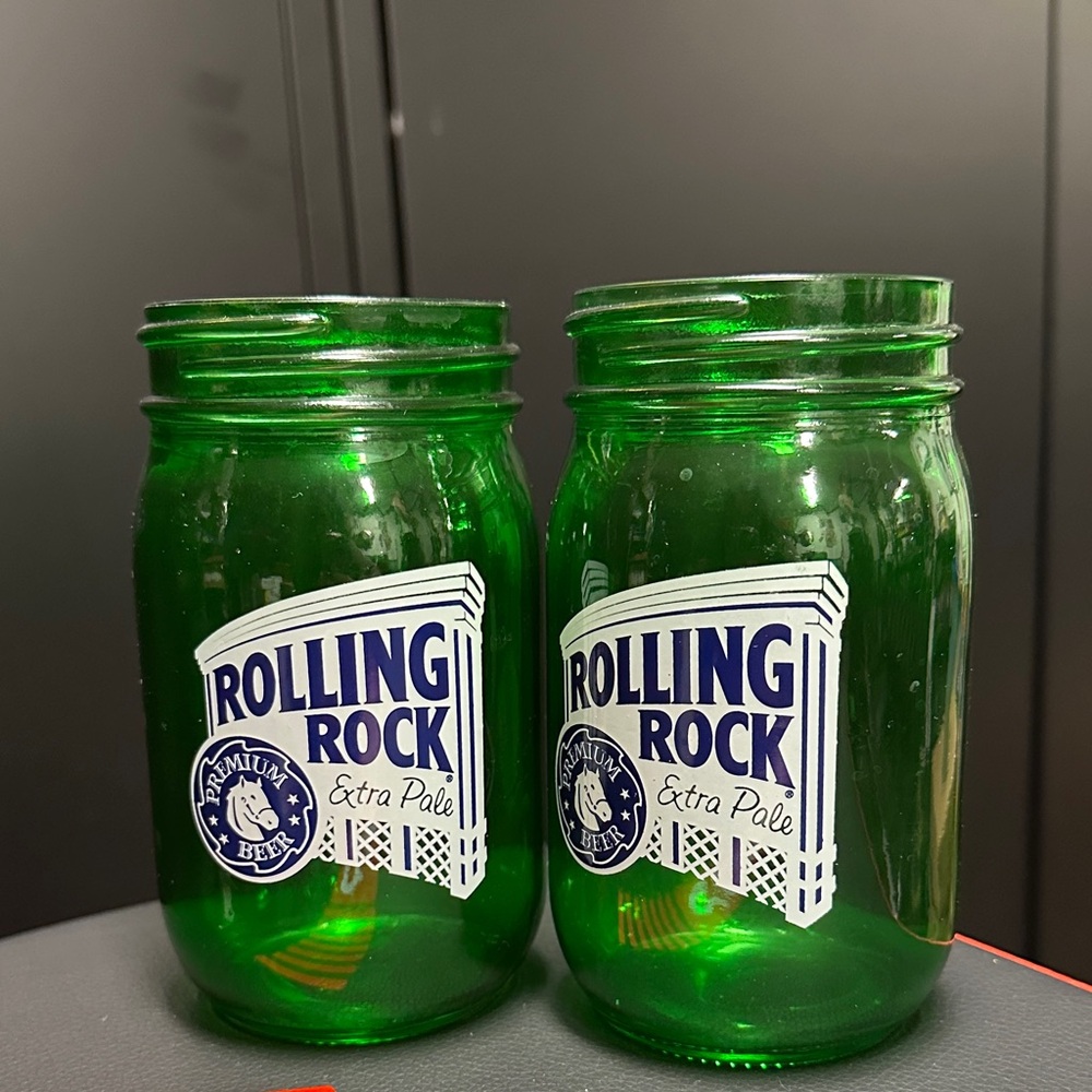 Rolling Rock Green Mason Glass Jars